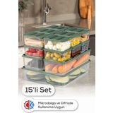 Vienev 15'li Buzdolabı Dondurucu Organizer Ve Saklama Kabı Yeşil 12x(350ML) 2x(1,65LT) 1x(3,5LT)