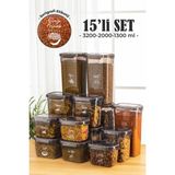 Vienev 15'li Contalı Dikdörtgen Saklama Kabı Seti 5x(3,2 2 1,3 lt) Serigrafi Etiketli