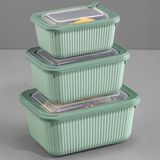 Vienev 1750-1050-600 ml Yeşil 1X 3'lü VIP Dikdörtgen Mikrodalga ve Difrize Uygun Saklama Kabı Seti