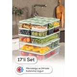 Vienev 17’li Buzdolabı Dondurucu Organizer Mikrodalga ve Difrize Uygun Saklama Kabı Mint 12x(350ML) 2x(1,65LT) 2x(1,75LT) 1x(3,5LT)