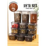 Vienev 18LI Peggy Dikdörtgen Saklama Kabı Seti 6x( 1900ML ) 12X( 800ML ) Etiketli - Antrasit