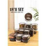 Vienev 18li Süper Set Baharat Saklama Kabı Seti Avantajlı Paket 6x 0,40, 0,45, 0,55 L Etiketli Şeffaf
