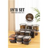 Vienev 18li Süper Set Baharat Saklama Kabı Seti Avantajlı Paket 6x 0,40, 0,45, 0,55 L Etiketli Şeffaf