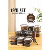 Vienev 18LI Süper Set Baharat Saklama Kabı Seti Avantajlı Paket 6x(0,40, 0,45, 0,55 L) Etiketli Kaşıklı - Antrasit