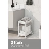 Vienev 2 Katlı Tekerlekli Düzenleyici Raf - Banyo Dolabı Mutfak Tezgah ve Evye Altı Düzenleyici Beyaz