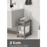 Vienev 2 Katlı Tekerlekli Düzenleyici Raf - Banyo Dolabı Mutfak Tezgah ve Evye Altı Düzenleyici Gri
