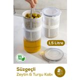 Vienev 2li 1,5 Litre Süzgeçli Saklama Kabı Zeytinlik Turşuluk