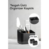 Vienev 2li 5 Bölmeli Organizer Kaşıklık Tezgah Üstü Kaşık Düzenleyici Antrasit