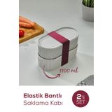 Vienev 2'li Elastik Bantlı İstiflenebilir Pratik Saklama Kabı Seti 2x(1100 ml) Gri