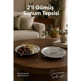 Vienev 2'li Gümüş Renk Dövme Desenli Metal Sunum Tepsisi 14 cm - Çikolata Lokumluk Çerezlik Dekoratif Tepsi