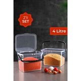 Vienev 2li Kare Un Bakliyat Kabı 4 Litre - Kulplu Deterjanlık Saklama Kutusu Kabı Beyaz