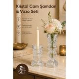 Vienev 2'li Kristal Cam Şamdan ve Vazo Seti - Çift Taraflı Kullanım - Estetik Dekoratif MumluK ve Çiçeklik