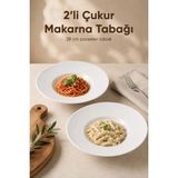 Vienev 2'li Porselen Çukur Makarna Tabağı Salata Sunum Kasesi 28 cm - 28 x 28