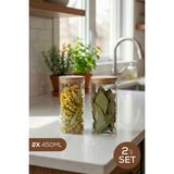 Vienev 2'li Set Bambu Kapaklı Cam Kavanoz 450 ml - Erzak Düzenleyici Saklama Kabı - Ahşap - 2 Adet - 0,730 ml