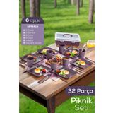 Vienev 32 Parça 6 Kişilik Taşınabilir Piknik Seti - Saklama Kutulu Mor