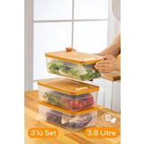 Vienev 3lü Ayarlı Sebze ve Meyve Saklama Kabı Turuncu 3,8 Litre