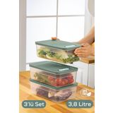 Vienev 3lü Ayarlı Sebze ve Meyve Saklama Kabı Yeşil 3,8 Litre