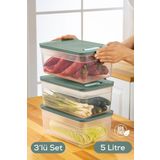 Vienev 3lü Ayarlı Sebze ve Meyve Saklama Kabı Yeşil 5 Litre