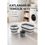 Vienev 3'lü Banyo Seti: 25L Katlanır Sepet, 12L Katlanır Kova, 1.5L Maşrapa - Antrasit Gri Yer Tasarruflu