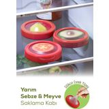 Vienev 3lü Buzdolabı Için Yarım Meyve ve Sebze Koruma Kabı - Limon, Soğan, Domates Saklama Kutusu Kırmızı