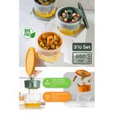 Vienev 3lü Renkli Sunumluk Zeytin Turşu Peynir Çok Amaçlı Süzgeçli Saklama Kabı Seti