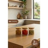 Vienev 3'lü Set Bambu Kapaklı Cam Kavanoz 230 ml - Erzak Düzenleyici Saklama Kabı (6,5x8cm)