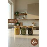 Vienev 3'lü Set Bambu Kapaklı Cam Kavanoz 280 ml - Erzak Düzenleyici Saklama Kabı (6,5X10CM) - Ahşap - 3 Adet - 0 - 249 ml