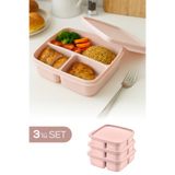 Vienev 3'lü Set Bölmeli Kare Saklama Kabı Pembe