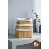 Vienev 3'lü Set Kare Bambu Organizer Sepet | Banyo Mutfak Dolap İçi