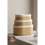 Vienev 3'lü Set Oval Bambu Organizer Sepet | Banyo Mutfak Dolap İçi