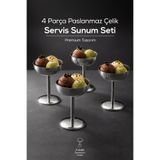 Vienev 4 Adet Paslanmaz Çelik Dondurma Sunum Kasesi, Tatlı, Meyve, Atıştırmalık ve Servis Kase Seti
