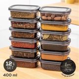 Vienev 400 ml Antrasit Beyaz Serigrafi Etiketli 12'li Peggy Dikdörtgen Baharat Saklama Kabı Seti