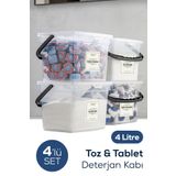 Vienev 4'lü 4 Litre Beyaz Etiketli Toz Tablet Deterjan Saklama Kabı - Deterjan Kutusu Beyaz