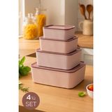 Vienev 4'lü Dikdörtgen Saklama Kabı Seti Pembe | 2.5l 1.5l 0.80L 0.45L | Mikrodalga ve Dondurucu Uyumlu