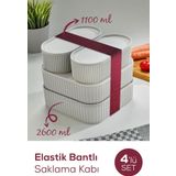 Vienev 4'lü Elastik Bantlı İstiflenebilir Pratik Saklama Kabı Seti 2x(1100 ml) 2x(2600 ml) Gri