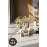Vienev 4'lü Gümüş Renk Metal Kahve Yanı Sunum Seti - 2x(Ayaklı Lokumluk, Mini Gül Kovası) - İkramlık