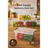 Vienev 4'lü Kilitli Kapak Saklama Kabı Seti 10 Lt Şeffaf Dikdörtgen Mikrodalga Uyumlu Saklama Kutusu