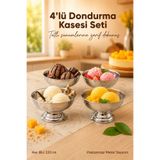 Vienev 4'lü Paslanmaz Metal Dondurmalık Kasesi Ayaklı Sunum Kasesi Seti 120 ml Dondurma Tatlı Kasesi