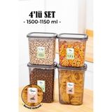 Vienev 4lü Renkli Etiketli Peggy Dikdörtgen Saklama Kabı Seti 2x(1500+1150 ml) Antrasit