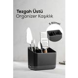 Vienev 5 Bölmeli Organizer Kaşıklık Tezgah Üstü Kaşık Düzenleyici Antrasit