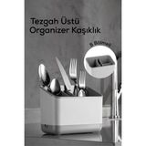 Vienev 5 Bölmeli Tezgah Üstü Organizer Kaşıklık Kaşık Düzenleyici Gri Plastik Malzemeden Tek Parça Modern Tasarım