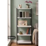 Vienev 5 Raflı Metal Dolap - Metal Ve Ahşap Kitaplık, Mutfak Rafı 150x60 Siyah-beyaz