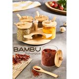 Vienev 5li Bambu Standlı ve Kaşıklı Cam Baharatlık - Ahşap