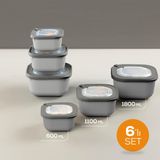 Vienev 600-1100-1800 ml Antrasit 6'lı 2X Mikrodalga ve Difrize Uygun VIP Kapaklı Özel Saklama Kabı Seti