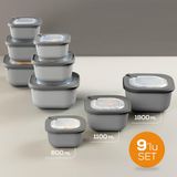Vienev 600-1100-1800 ml Antrasit 9'lu 3X Mikrodalga ve Difrize Uygun VIP Kapaklı Özel Saklama Kabı Seti