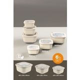 Vienev 6lı 2X(600-1100-1800 Ml) Mikrodalga ve Difrize Uygun Vip Kapaklı Özel Saklama Kabı Seti Bej
