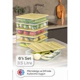 Vienev 6lı 3,5 Litre Buzdolabı Dondurucu Organizer Mikrodalga ve Difrize Uygun Saklama Kabı Sarı