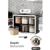 Vienev 6lı 500 ml Standlı Kendinden Yapışkanlı Kaşıklı Baharatlık Seti Antrasit