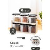 Vienev 6'lı Beyaz Standlı Kaşıklı Etiketli Kendinden Yapışkanlı Baharatlık Seti Beyaz