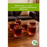 Vienev 6'lı Çizgili Desenli Kulplu Cam Bardak - 200 ml Cam Çay Bardağı